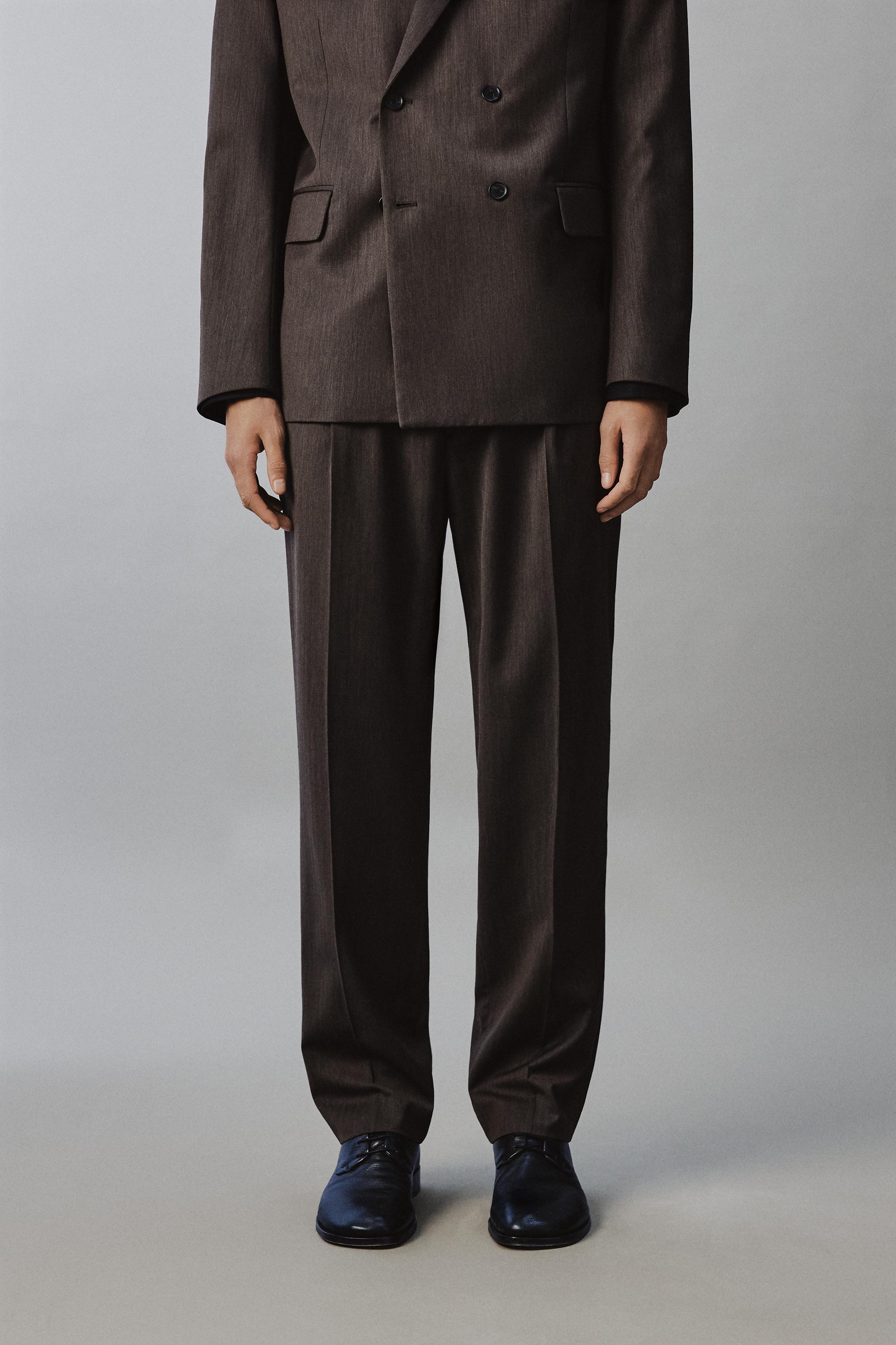 REGULAR FIT HERRINGBONE SUIT PANTS